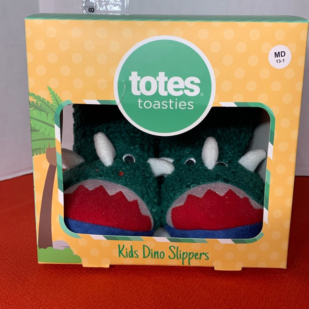 Totes Toasties KIDS Fuzzy Slippers Dino Dinosaurs Size Medium 13-1